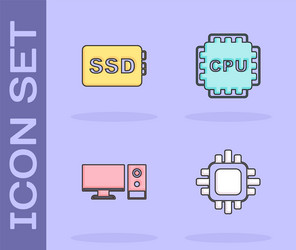 set processor with cpu ssd card computer monitor vector image