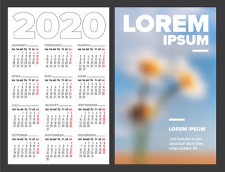 Business card size 2020 calendar template vector