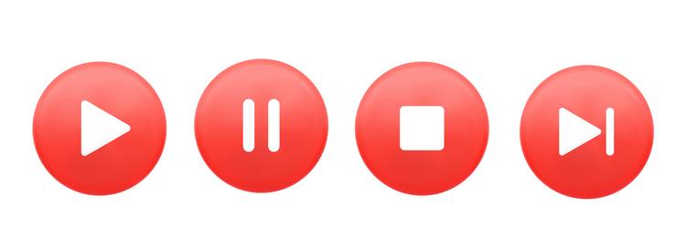 set of red glossy media control buttons with white vector image