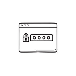 Lock and password in browser window hand drawn vector