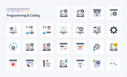 25 programming and coding flat color icon pack vector image