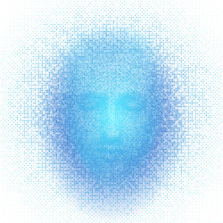 3d rendering of robot face with numbers on white vector