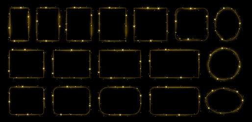 Thin line golden glittering frames vector