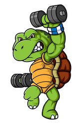 Turtle character with dumbbell weights pose vector