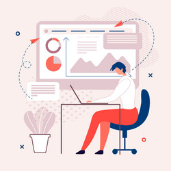 man work interacting with graphs and charts on pc vector image