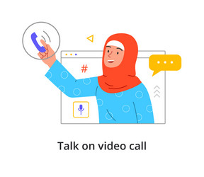 online communication concept with cute muslim girl vector