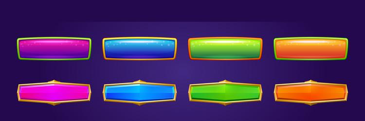shiny game buttons with gold and color frames vector image