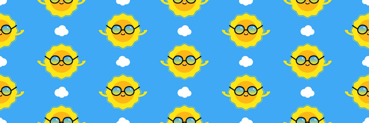 Sun characters in sunglasses horizontal pattern vector