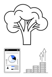 tree analytics dashboard and growth icons vector image