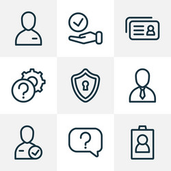 work icons line style set with id question vector image