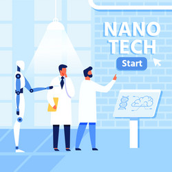 flat nano tech research lab scientists and robot vector