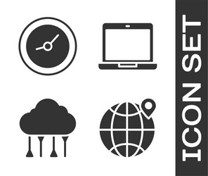 set location on globe clock network cloud vector image