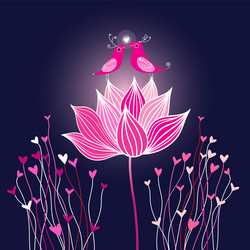 Graphic birds in love on a lotus flower vector