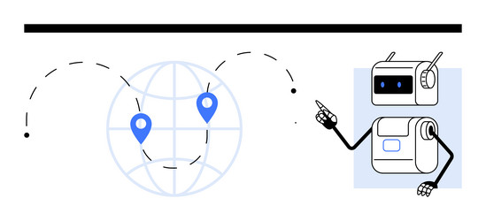 robot interacting with globe for navigation and ai vector image
