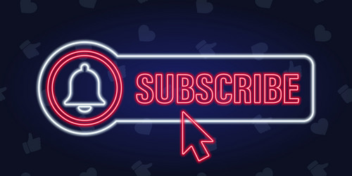 subscribe button and finger click cursor neon vector