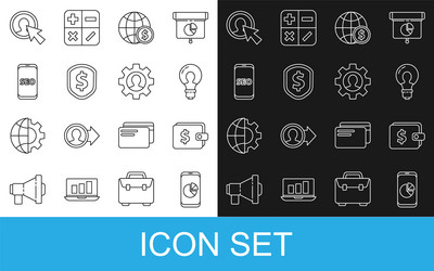 set line mobile phone with graph chart wallet vector image