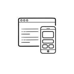 smartphone coding and webpage hand drawn outline vector image