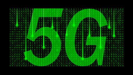 big data binary code flow through 5g mobile vector image