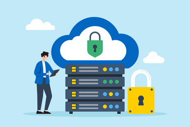 flat of network administrator securing cloud data vector image