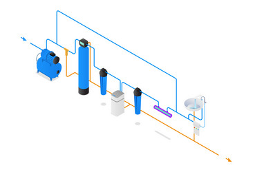 Isometry water filter system scheme vector