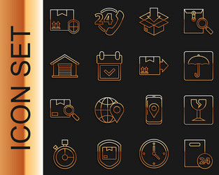 set line delivery with cardboard boxes fragile vector image