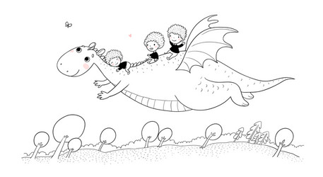 Boy Riding Dragon - Fantasy Adventure Vector Image