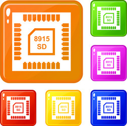 Technology microchip icons set color vector