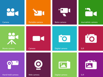 camera icons on color background vector