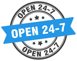 Open 24 7 stamp label on transparent Royalty Free Vector