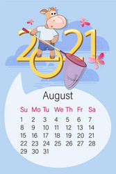 August 2021 bullish calendar summer fun hobby vector