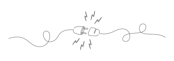one continuous line drawing of plug inserting vector image