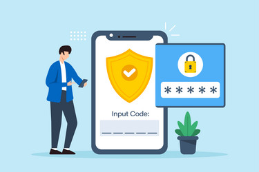 flat of user activating two-factor authentication vector image