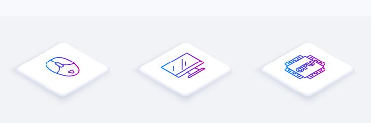 set isometric line computer mouse monitor screen vector image