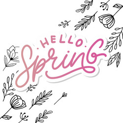 hello spring flowers text background frame vector image