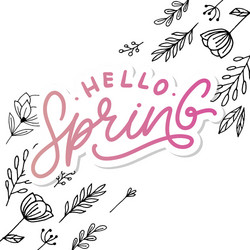 hello spring flowers text background frame vector