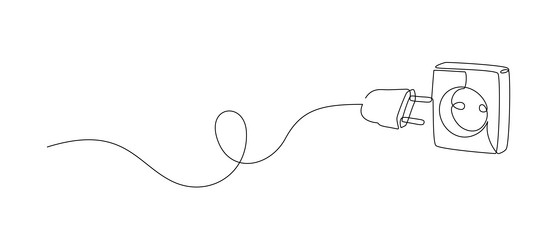 one continuous line drawing of plug inserting vector image
