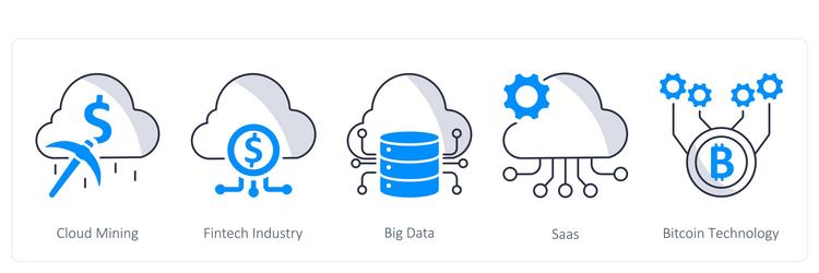 a set of 5 blockchain icons as cloud mining vector image