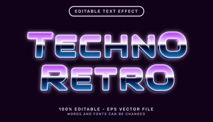 techno retro 3d text effect and editable vector