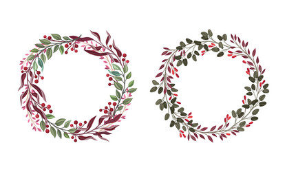 foliage and berry twig arranged in floral wreath vector