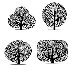 Abstract maple leaves black tree silhouettes set vector