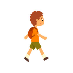 cute boy walking with backpack vector