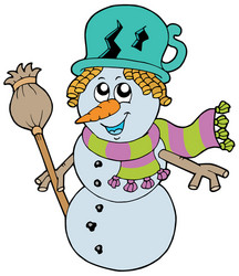 Cute Snowman with Scarf and Broom Vector Image