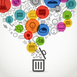 different icons flows into open garbage basket vector image