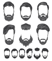 hairstyle and beard hipster fashion set vector