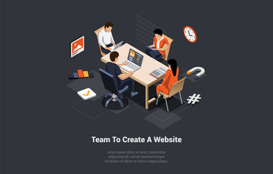 team of ux ui designers developing website sitting vector image