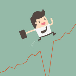 businessman jumps over gap in growth chart vector