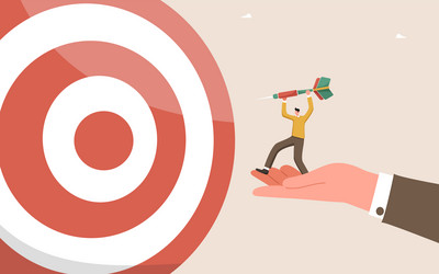man throws dart from large hand vector image