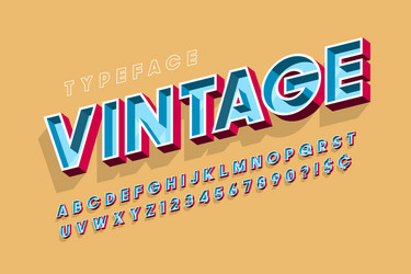 Retro 3D Alphabet Font - Display Style vector image