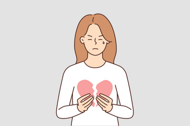 unhappy woman hold broken heart vector