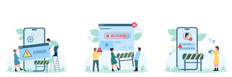 network error account block set tiny people vector